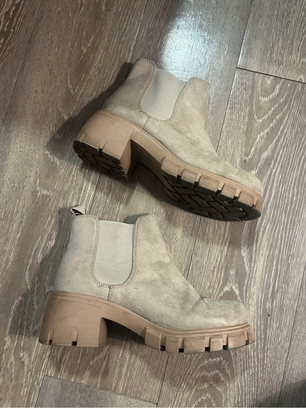 Suede Chunky Chelsea Ankle Boots - Beige